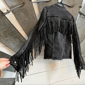 Rock&Roll Denim Black Denim Fringe Jacket